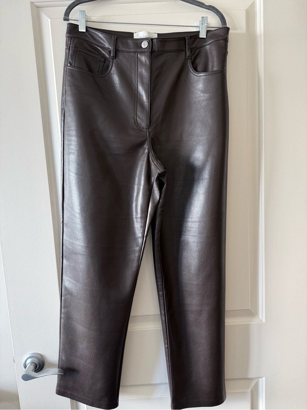Aritzia Wilfred Faux Leather High-Rise Pants in Deep Brown
